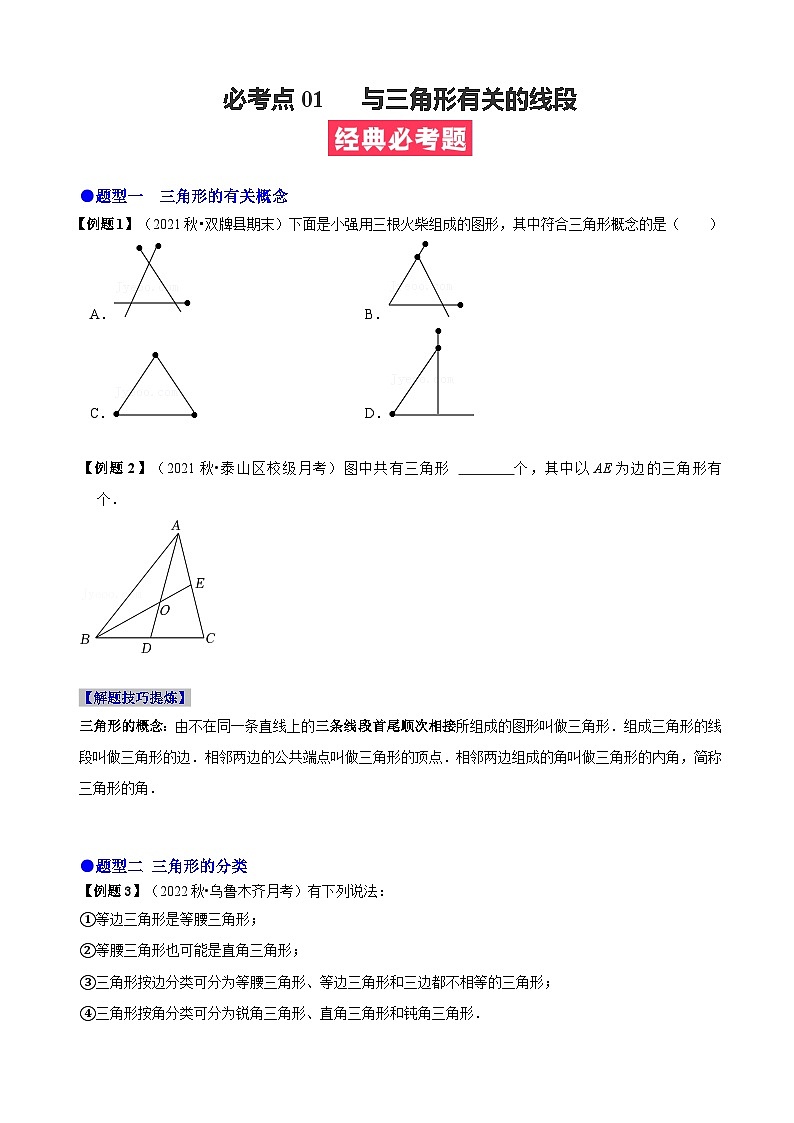 必考点01 与三角形有关的线段-【题型·技巧培优系列】2022-2023学年八年级数学上册精选专题（人教版）01