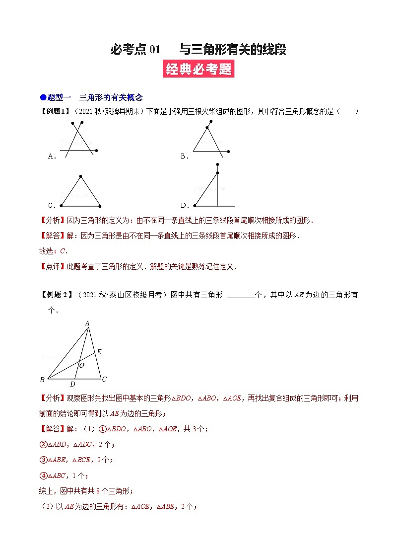 必考点01 与三角形有关的线段-【题型·技巧培优系列】2022-2023学年八年级数学上册精选专题（人教版）01
