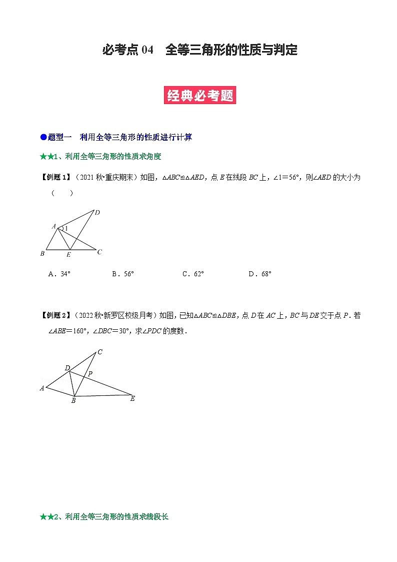 必考点04 全等三角形的性质与判定-【题型·技巧培优系列】2022-2023学年八年级数学上册精选专题（人教版）01