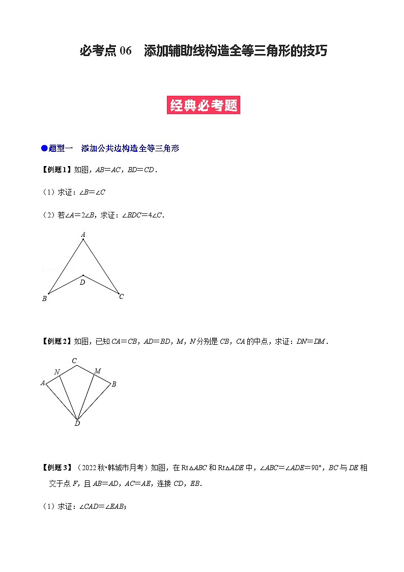 必考点06 添加辅助线构造全等三角形的技巧-【题型·技巧培优系列】2022-2023学年八年级数学上册精选专题（人教版）01