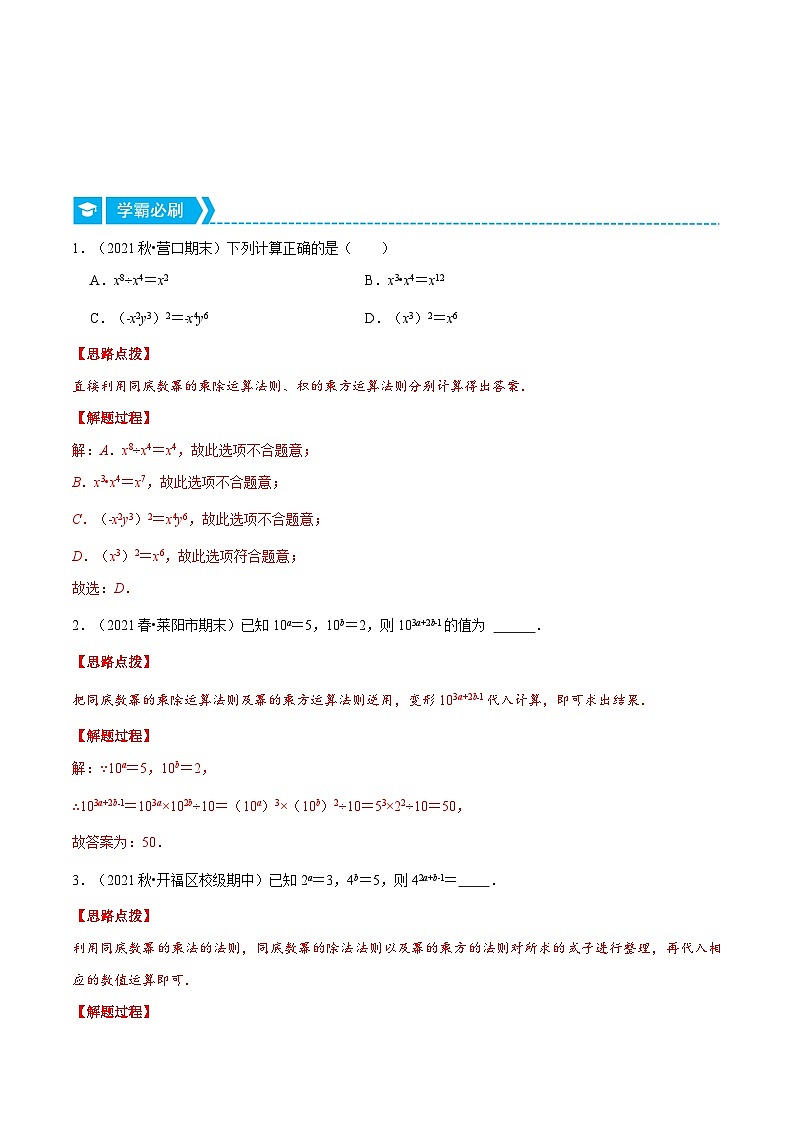 专题14.1 幂的运算（重点题专项讲练）-2022-2023学年八年级数学上册从重点到压轴（人教版）02