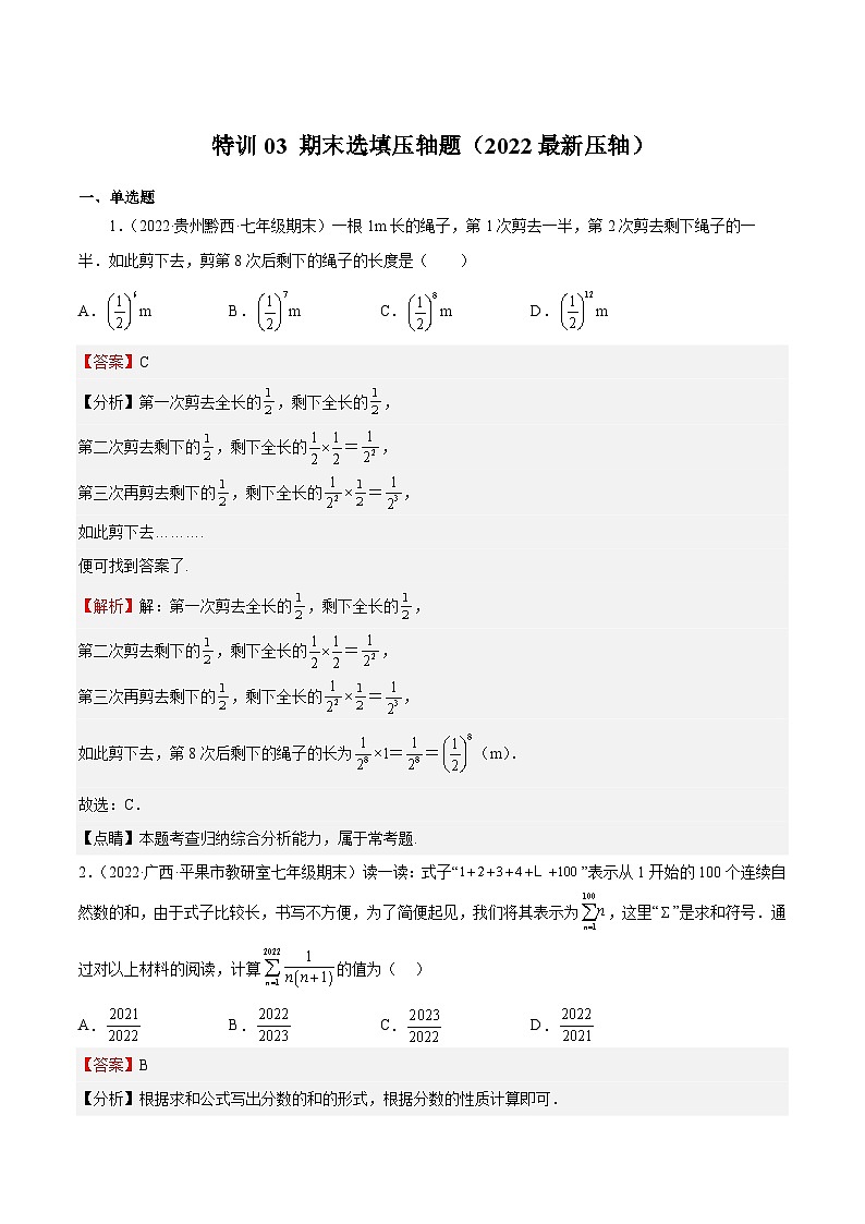 特训03 期末选填压轴题（2022最新压轴）-2022-2023学年七年级数学上册期中期末挑战满分冲刺卷（人教版）01