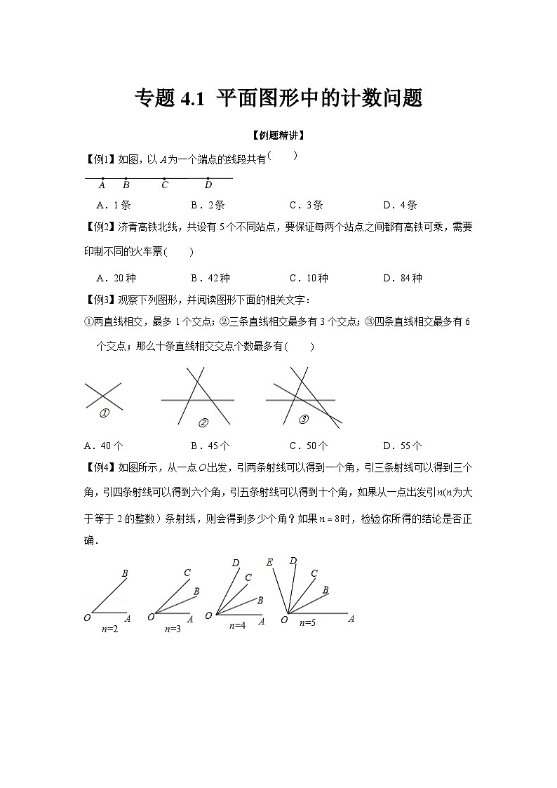 七年级数学上册专题4.1 平面图形中的计数问题（强化）（原卷版）第1页