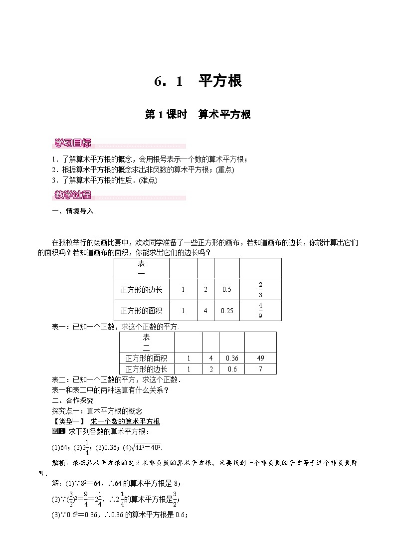 《算数平方根》教学设计6-七年级下册数学人教版01