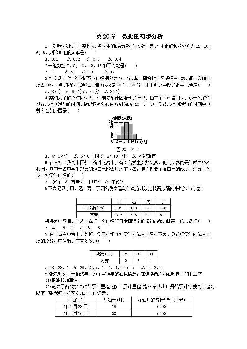 第20章数据的整理与初步处理练习题（华东师大版八下）第1页