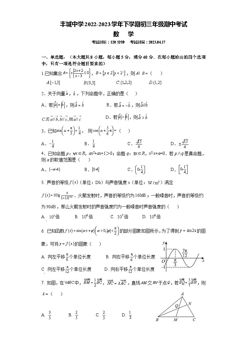 丰城中学2022-2023学年下学期初三期中考试数学试卷第1页