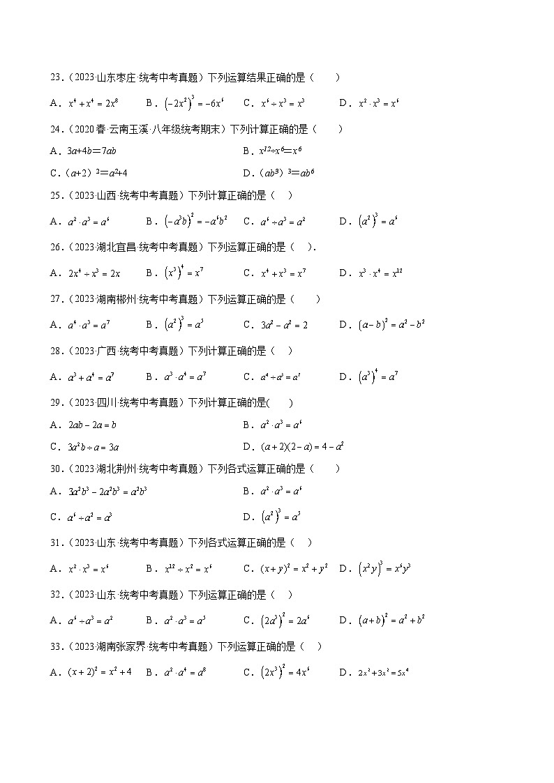 2023年全国各地中考数学真题分类汇编之整式及其运算第3页