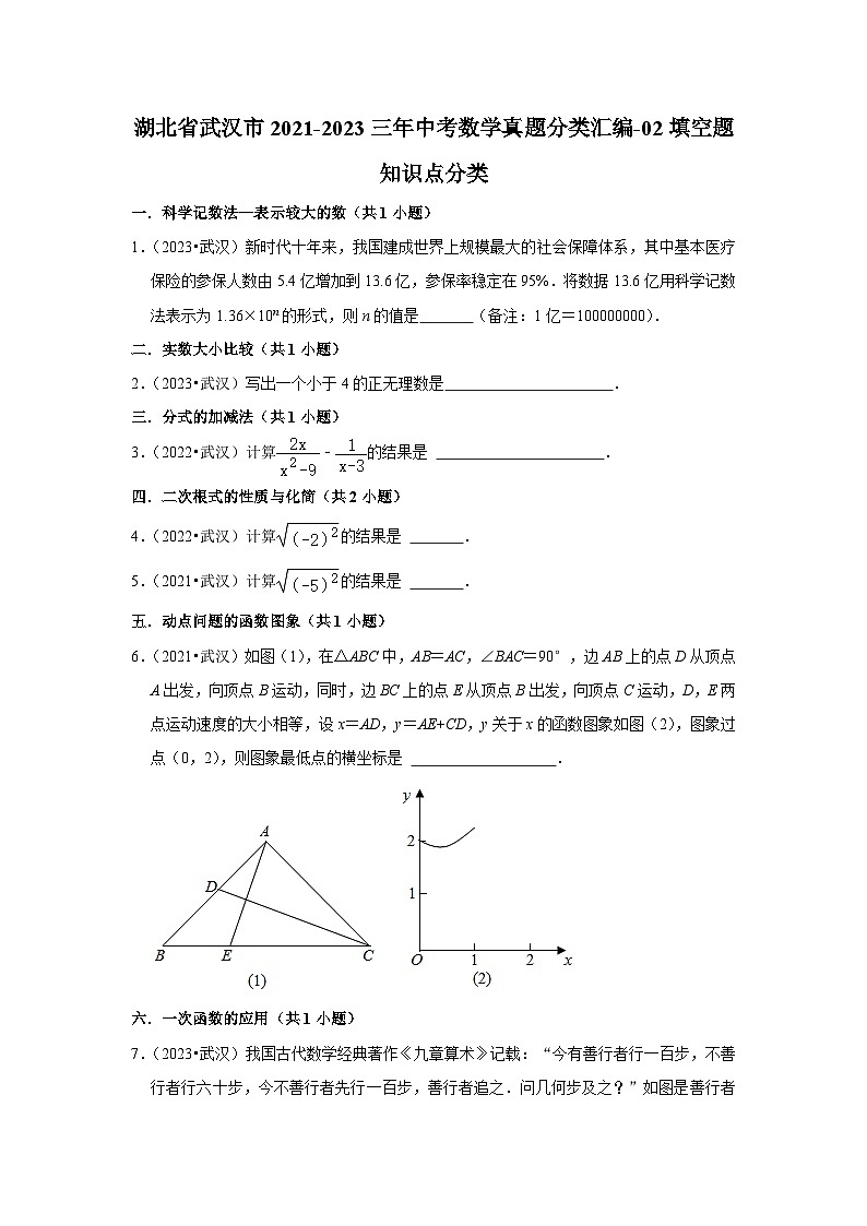 湖北省武汉市2021-2023三年中考数学真题分类汇编-02填空题知识点分类(含答案)第1页