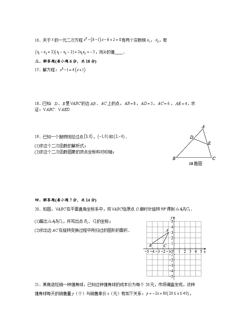 四川省泸州市部分学校2023届九年级上学期12月一诊模拟考试数学试卷(含答案)第3页