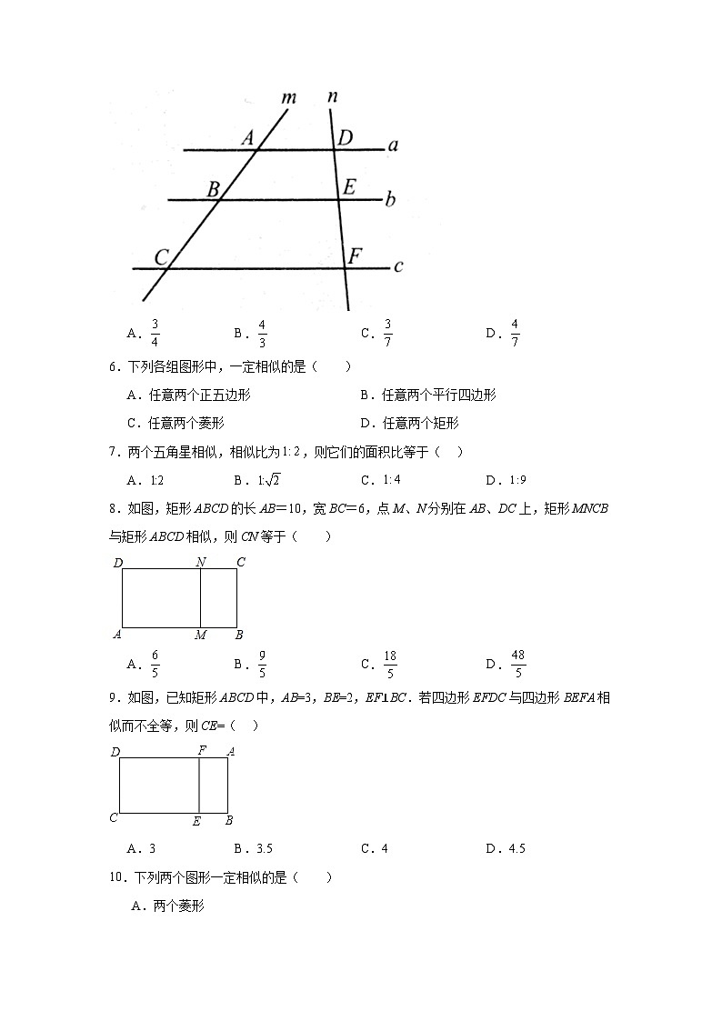 4.3相似多边形基础练习-北师大版数学九年级上册02