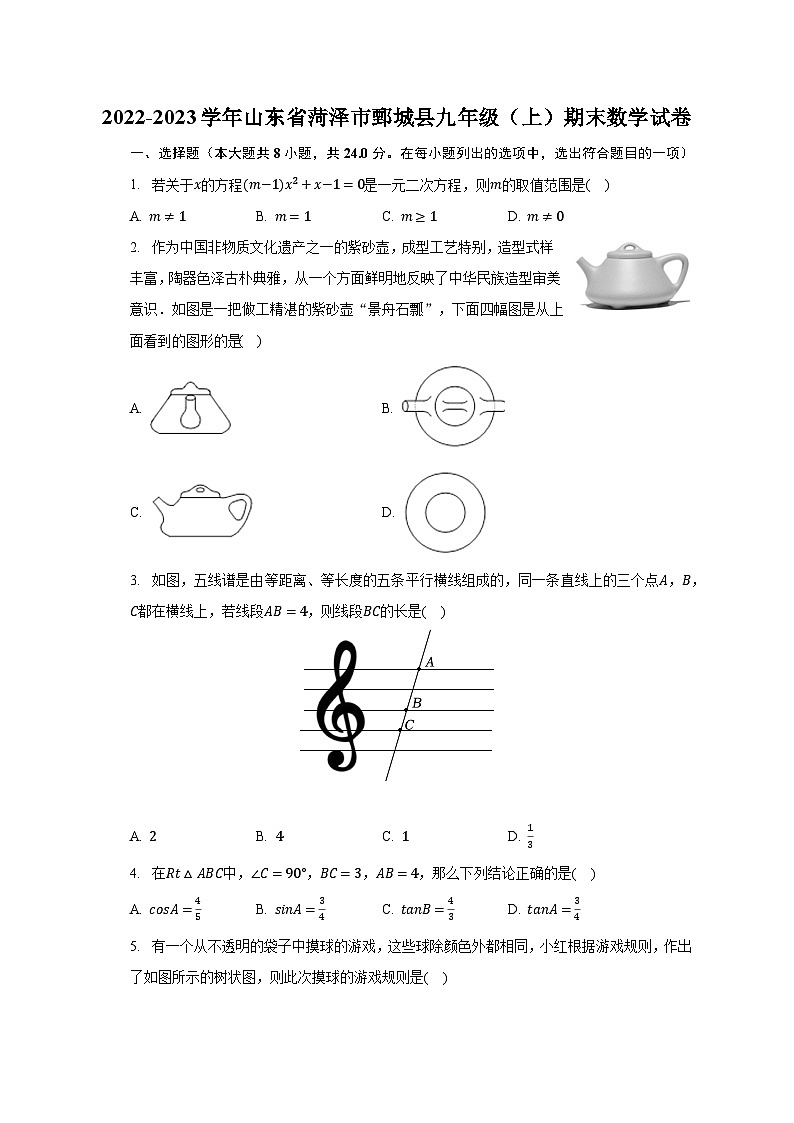 2022-2023学年山东省菏泽市鄄城县九年级（上）期末数学试卷（含解析）01
