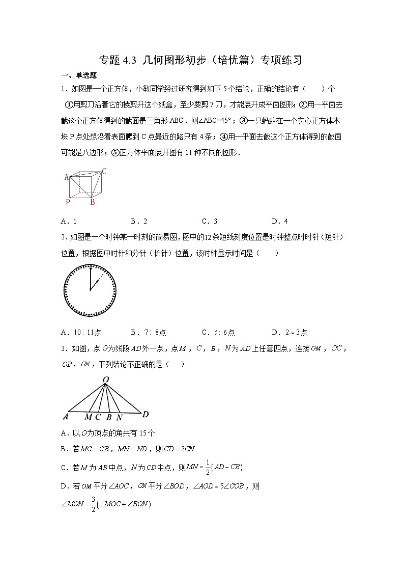 七年级数学上册专题4.3 几何图形初步（培优篇）专项练习-【挑战满分】2021-2022学年七年级数学上册阶段性复习精选精练（人教版）第1页