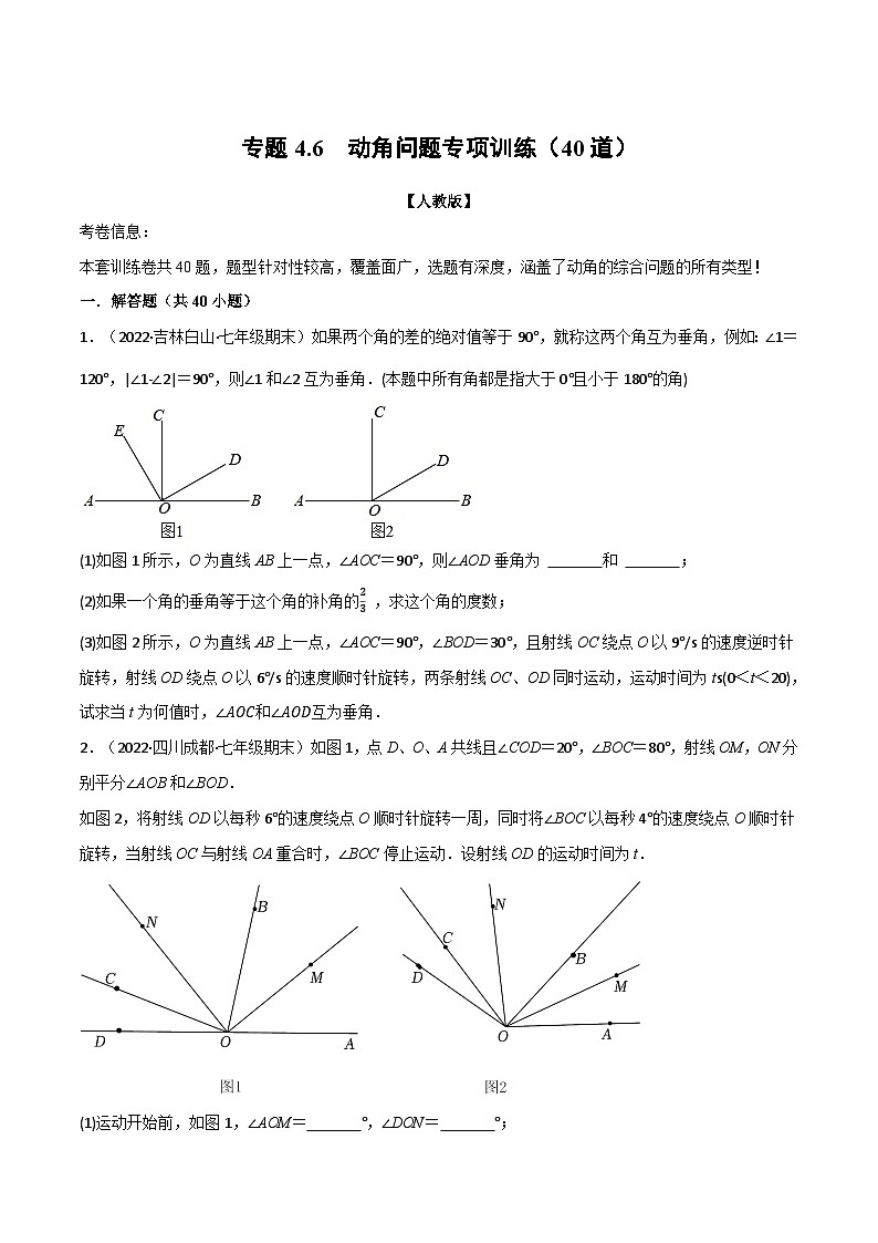专题4.6 动角问题专项训练（40道）-2022-2023学年七年级数学上册举一反三系列（人教版）01