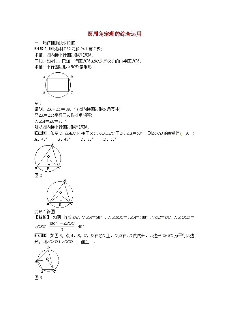 九年级数学上册专题九+圆周角定理的综合运用同步测试+新人教版第1页