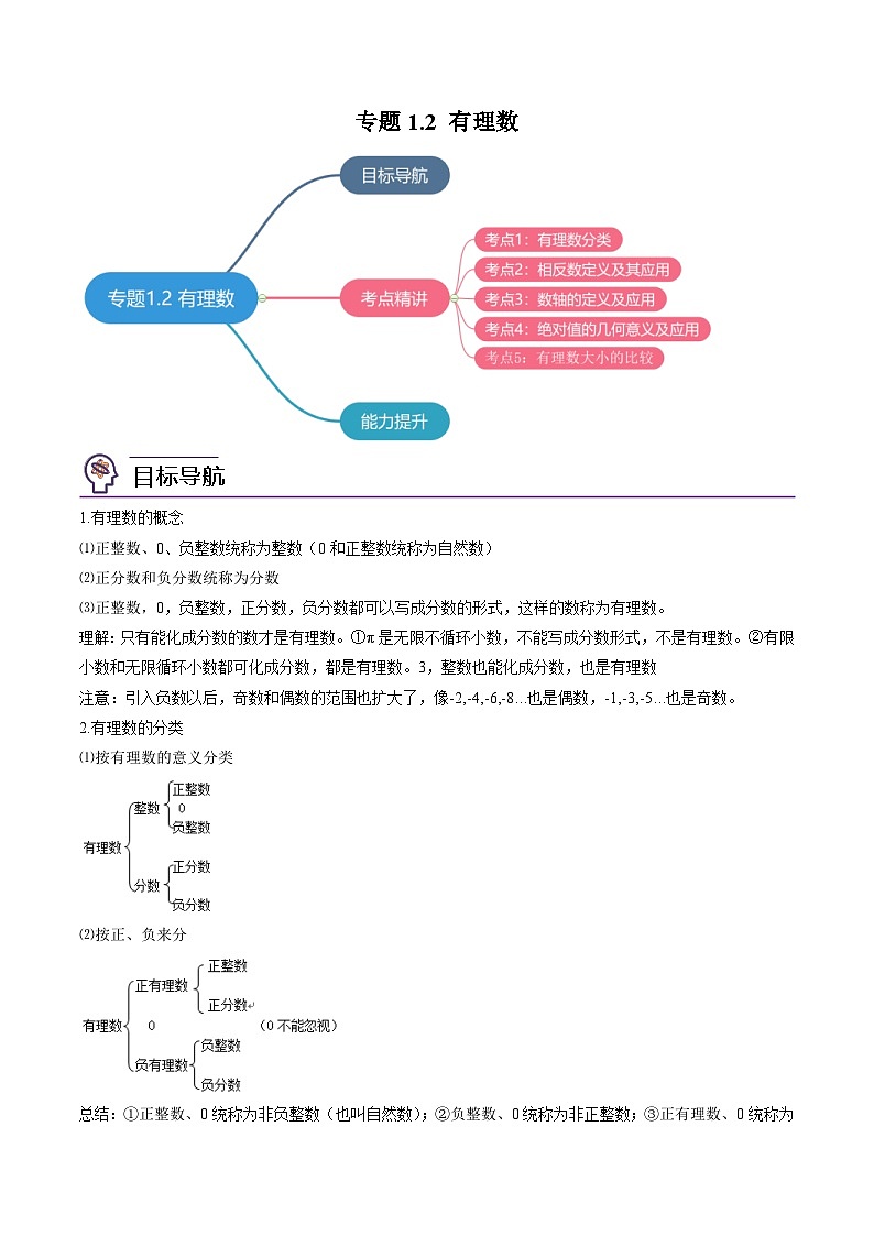 人教版七年级数学上册同步精品讲练测 专题1.2 有理数（2份打包，原卷版+教师版）01