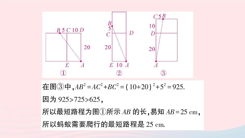 2023八年级数学上册第一章勾股定理专题一利用勾股定理解决最短路程问题__教材P19复习题T12的拓展与归纳课件新版北师大版04