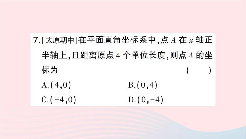 2023八年级数学上册第三章位置与坐标2平面直角坐标系第二课时平面直角坐标系中点的坐标特点作业课件新版北师大版第7页