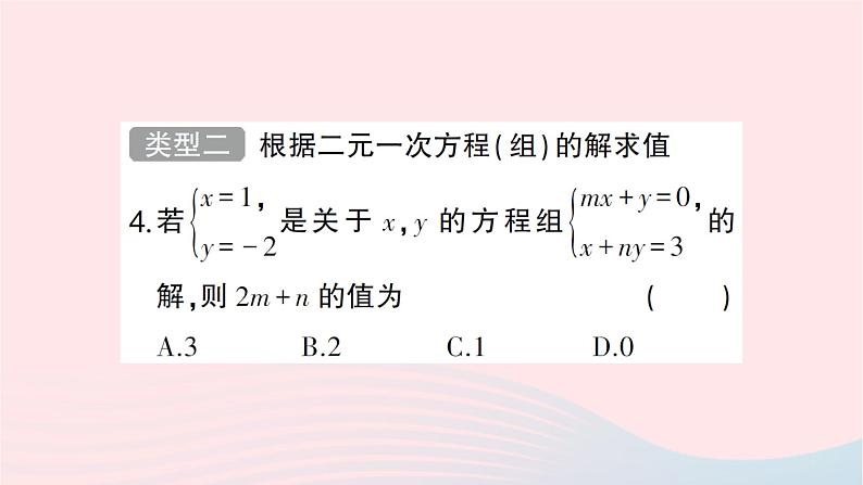 2023八年级数学上册第五章二元一次方程组专题训练十二求二元一次方程组中字母的值作业课件新版北师大版04