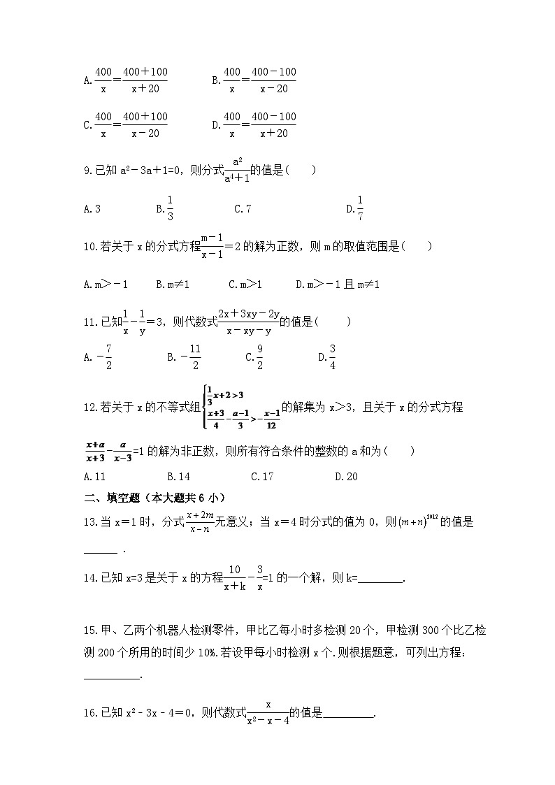 2023年人教版数学八年级上册《分式》单元复习卷(培优版)（含答案）第2页