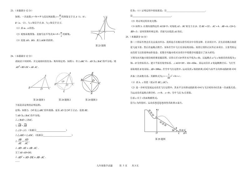 山东省德州市夏津县2023届九年级下学期开学衔接检测（上学期期末）数学试卷第3页