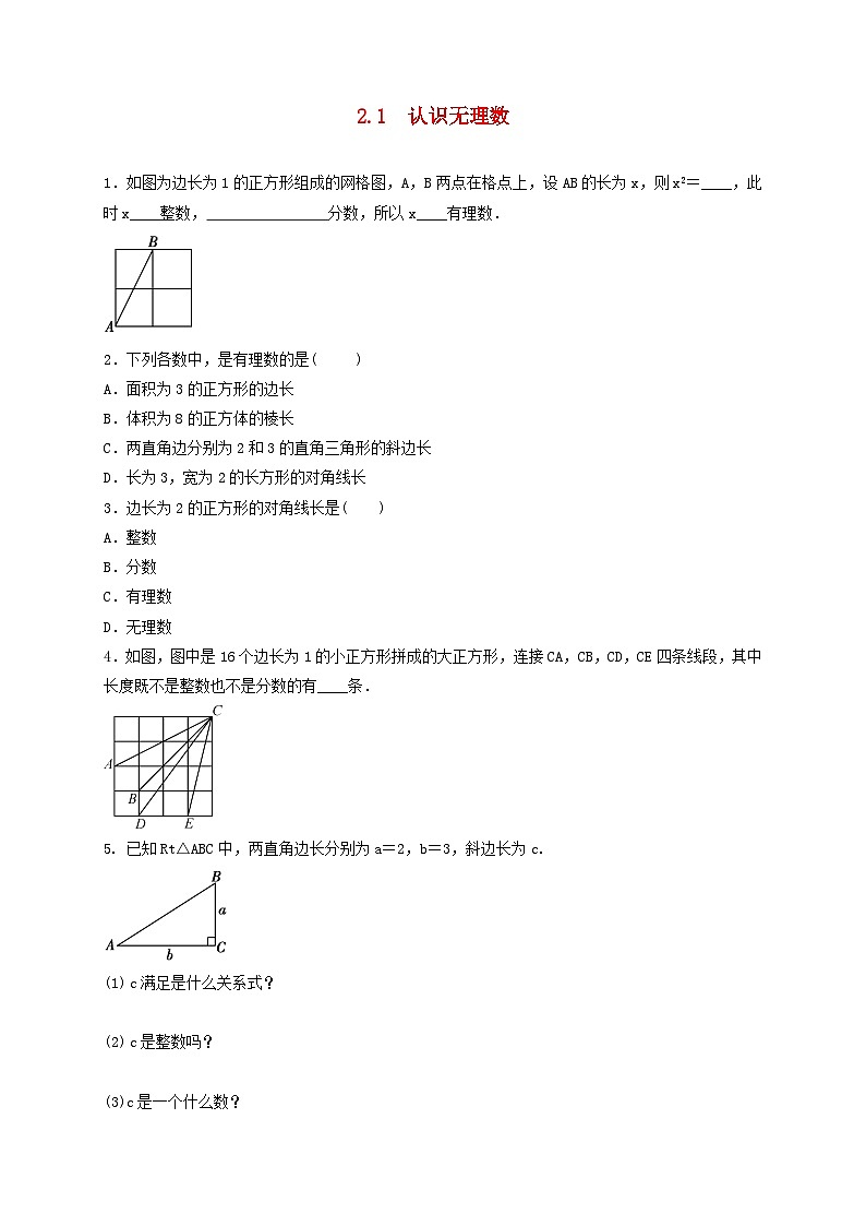 2023八年级数学上册第二章实数2.1认识无理数同步练习新版北师大版01