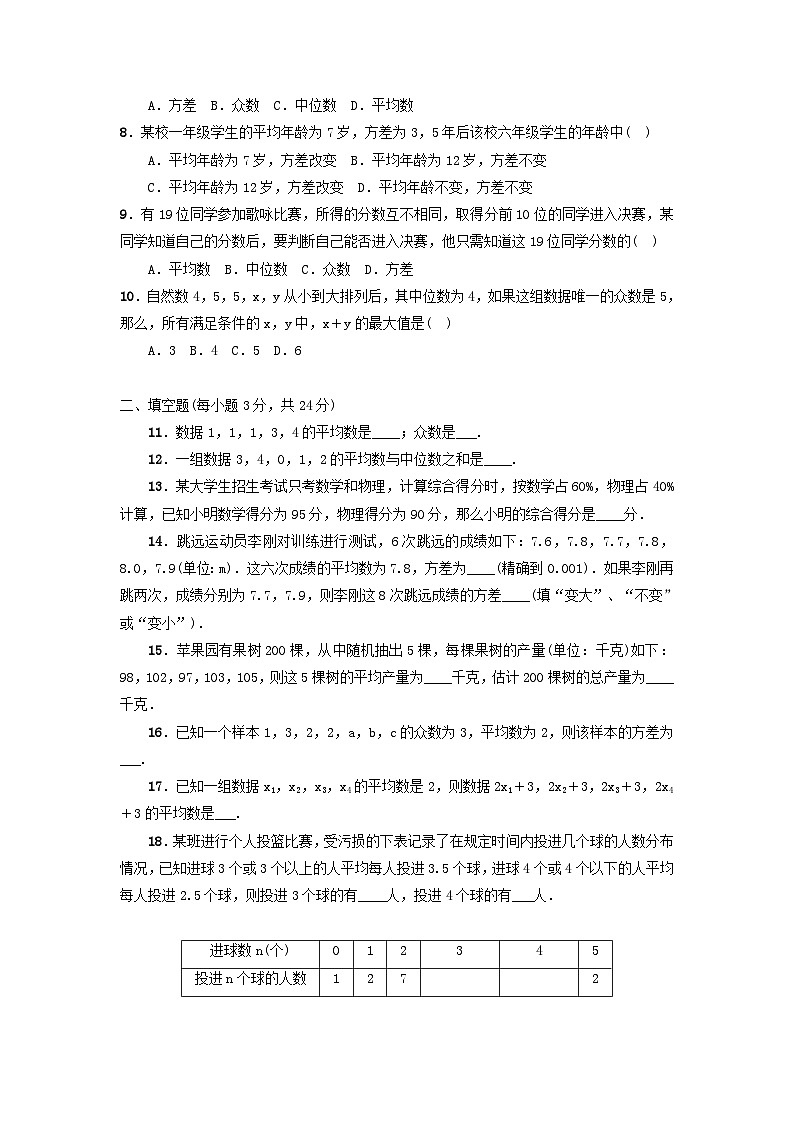 2023八年级数学上册第六章数据的分析单元检测题新版北师大版第2页