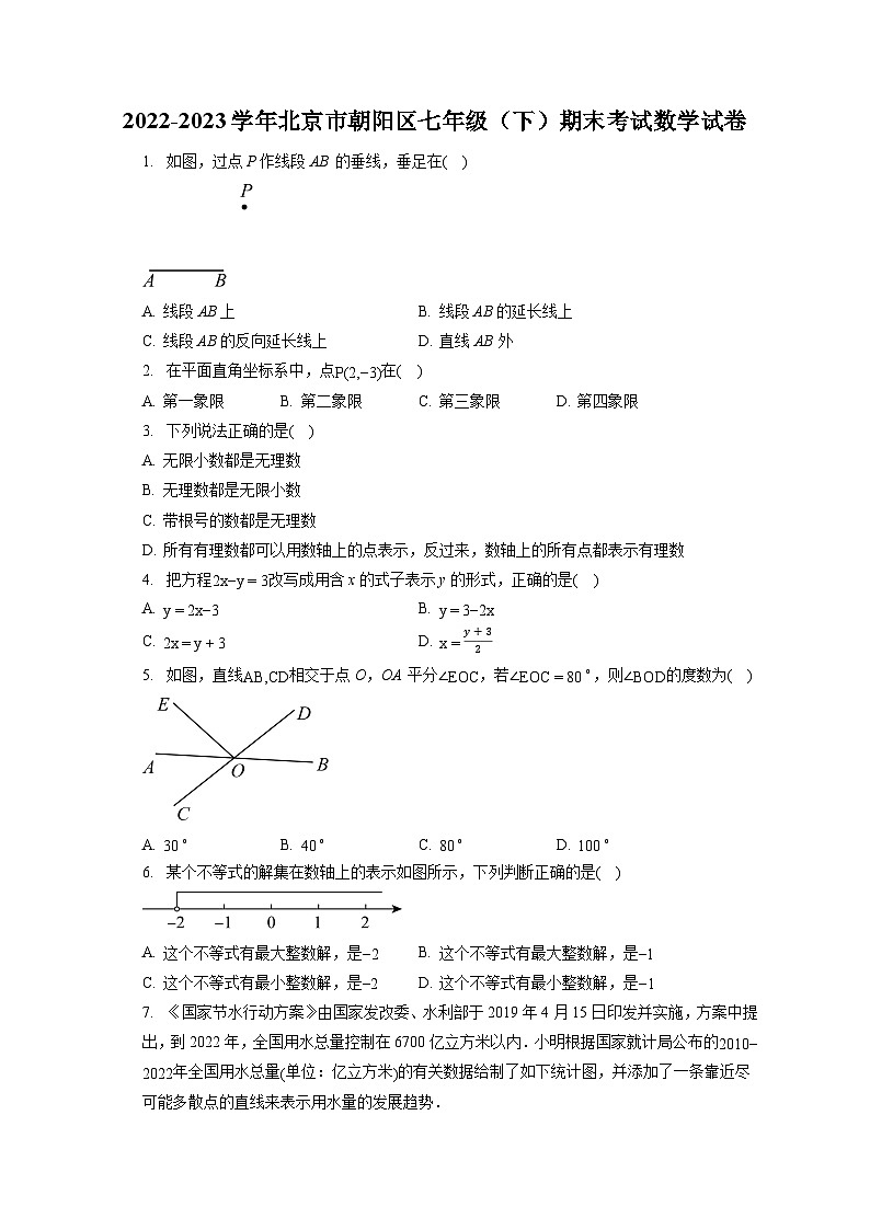 2022-2023学年北京市朝阳区七年级（下）期末考试数学试卷（含答案解析）第1页