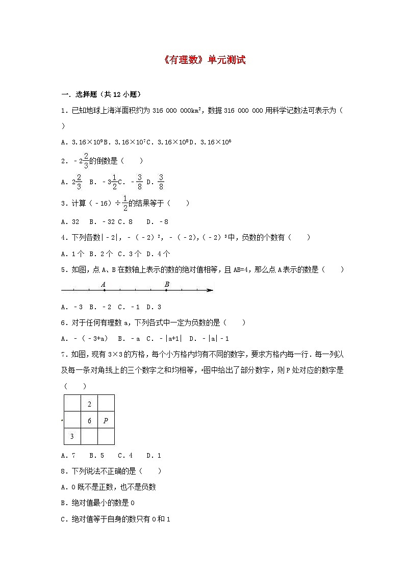 2023七年级数学上册第1章有理数单元测试新版沪科版第1页