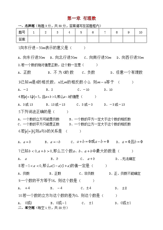 2023七年级数学上册第1章有理数单元测验新版沪科版第1页