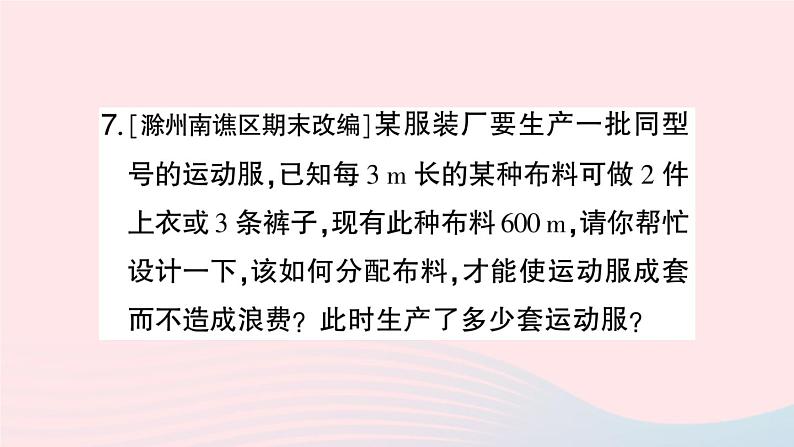 2023七年级数学上册第3章一次方程与方程组3.4二元一次方程组的应用第2课时物质配比与配套问题作业课件新版沪科版08