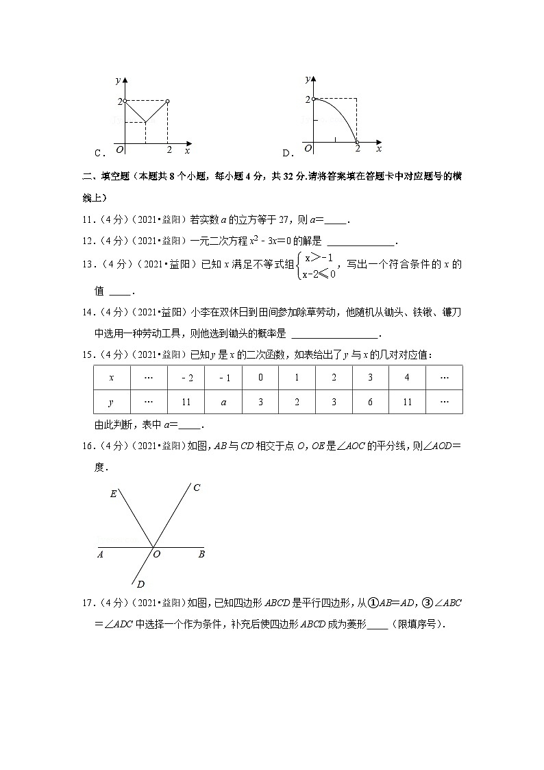 2021年湖南省益阳市中考数学试卷（原卷版）03