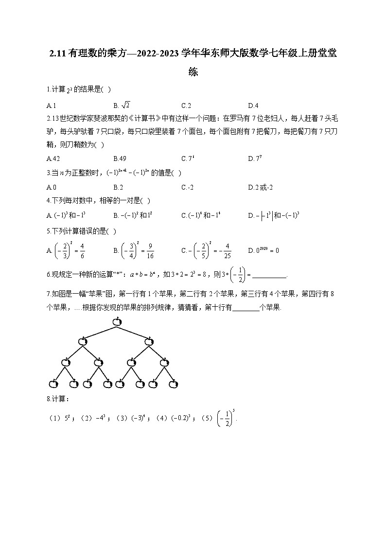 2.11 有理数的乘方 华东师大版数学七年级上册堂堂练(含答案)第1页