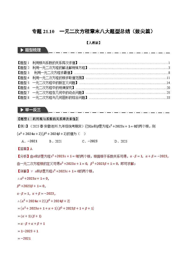 专题21.10 一元二次方程章末八大题型总结（拔尖篇）-2023-2024学年九年级数学上册举一反三系列（人教版）01