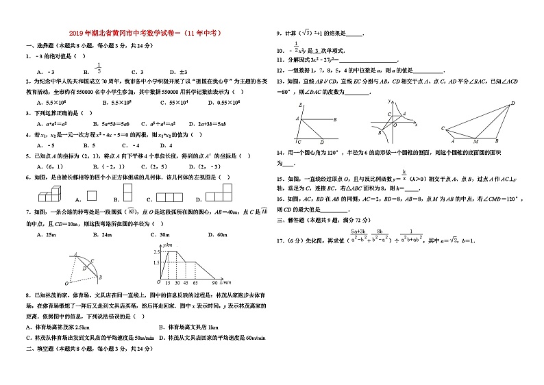 2019年湖北省黄冈市中考数学试卷－（11年中考）01