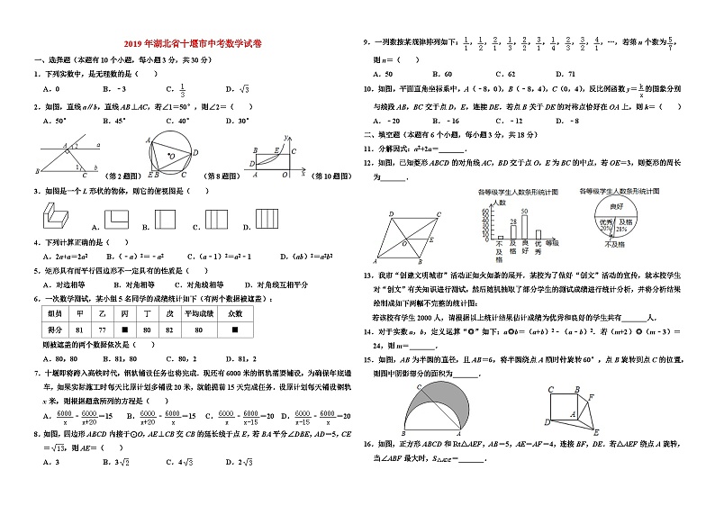 2019年湖北省十堰市中考数学试卷及答案01
