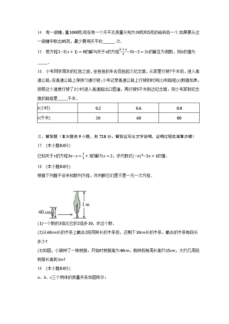 浙教版初中数学七年级上册第五章《一元一次方程》单元测试卷（含答案解析）（标准难度）03