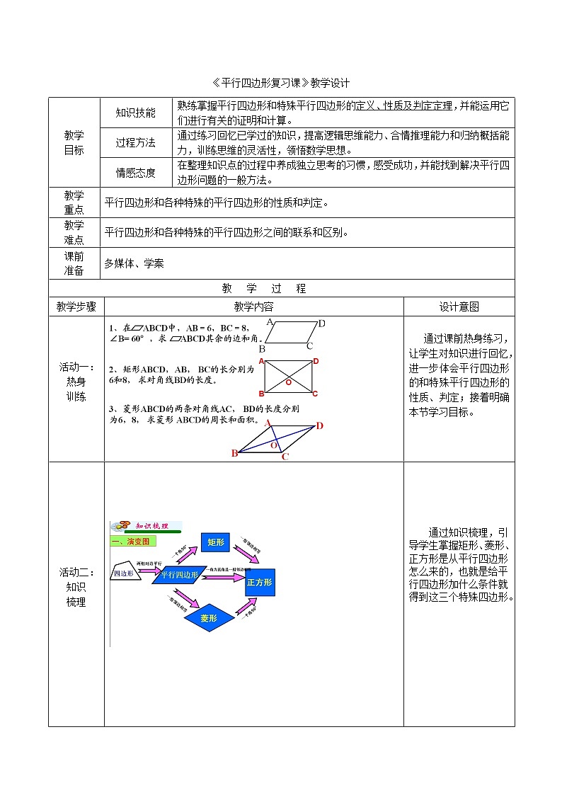 《构建知识体系平行四边形复习课》教学设计2-八年级下册数学人教版第1页