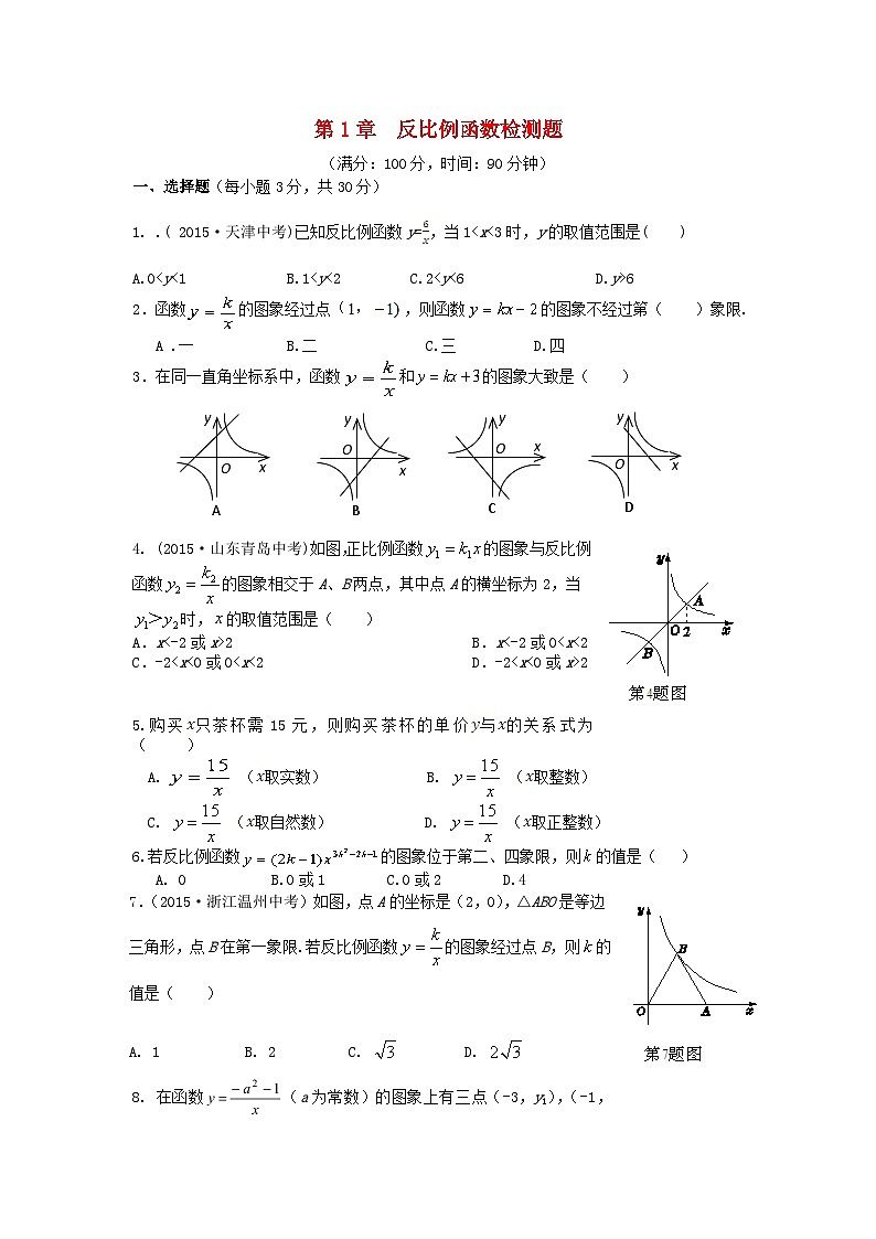 2023九年级数学上册第1章反比例函数检测题新版湘教版01