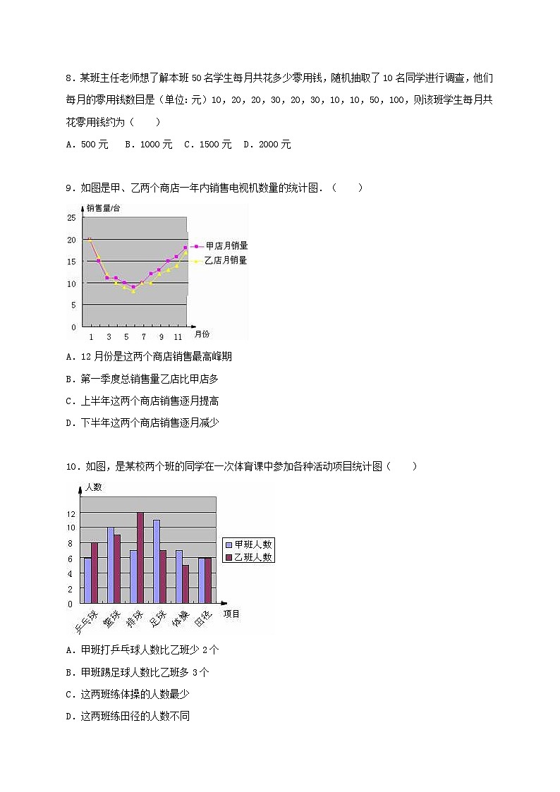 2023七年级数学上册第5章数据的收集与统计图单元测试卷含解析新版湘教版03