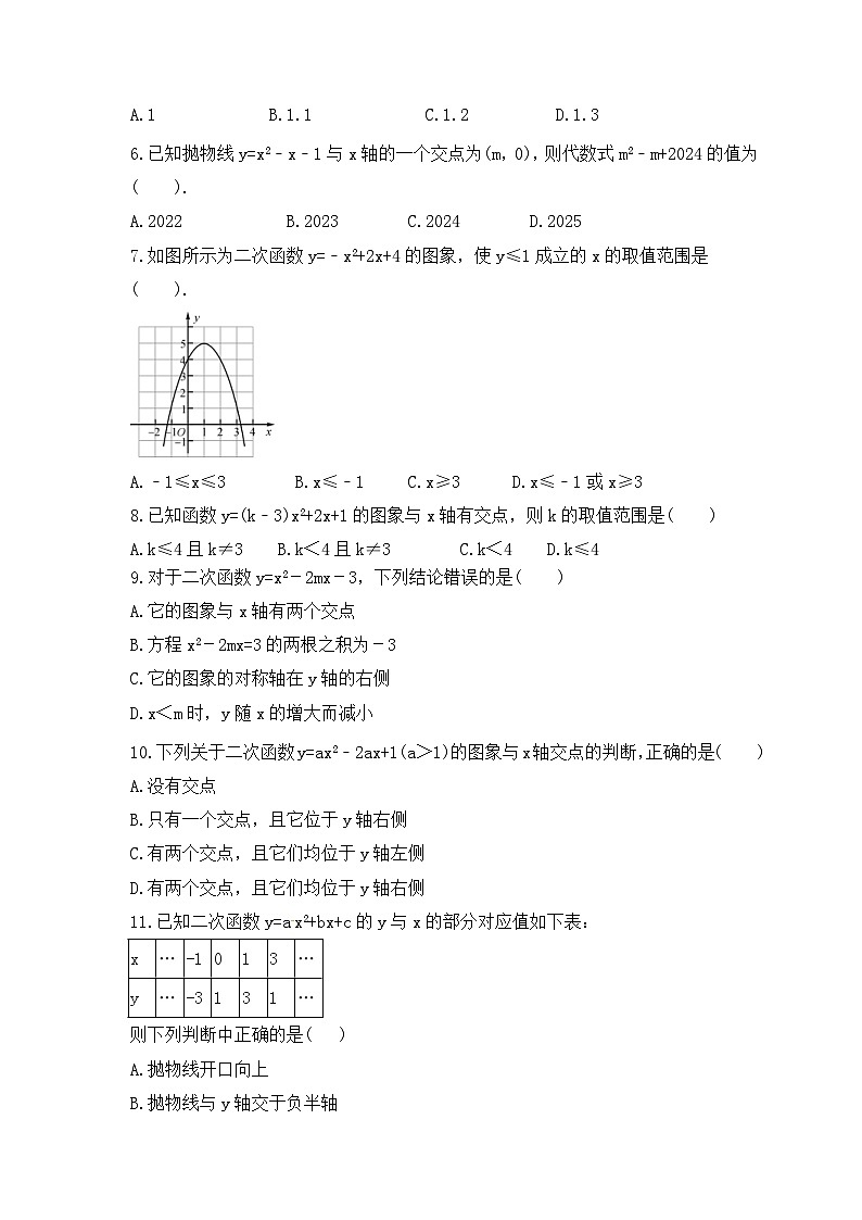 2023年人教版数学九年级上册《22.2二次函数与一元二次方程》同步练习卷（含答案）02