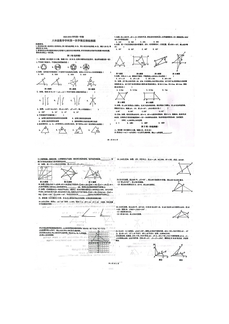 山东省聊城市东阿县 实验中学2023-2024学年八年级上学期9月月考数学试题01