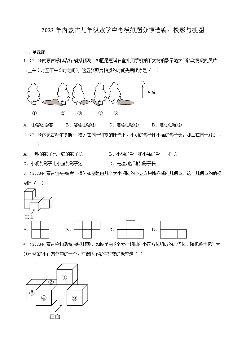 2023年内蒙古九年级数学中考模拟题分项选编：投影与视图(含解析)第1页