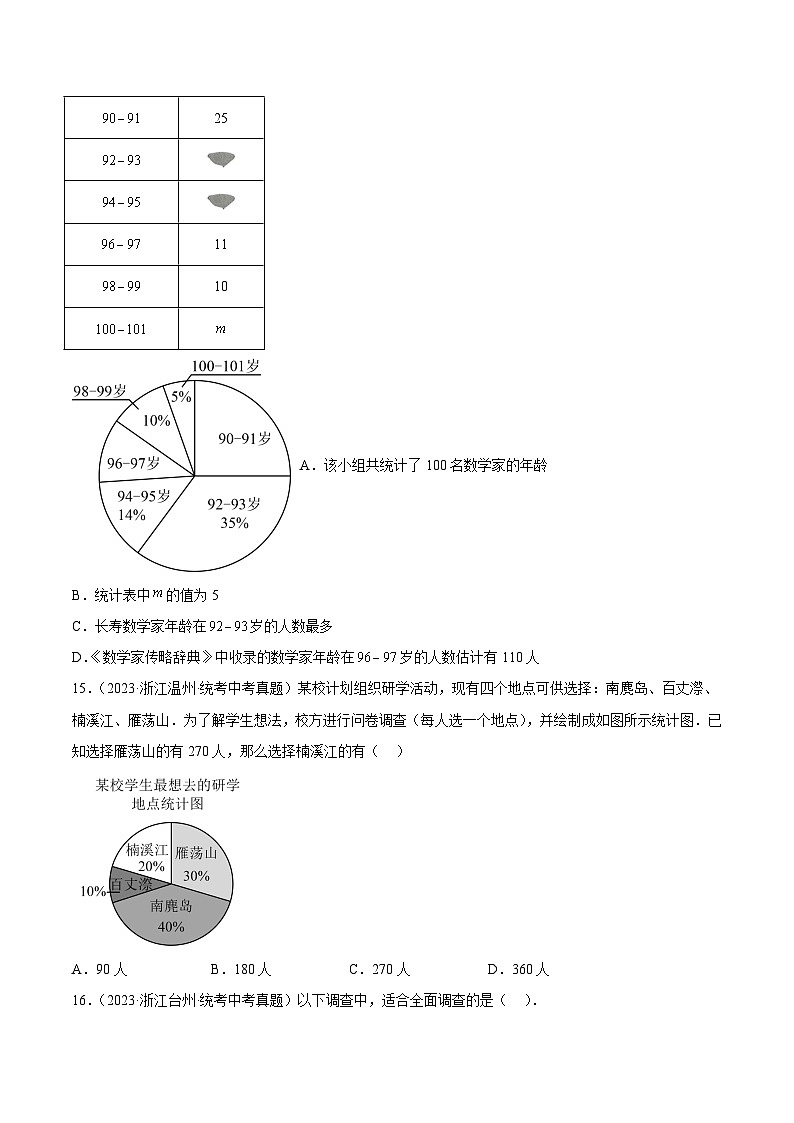 2023年全国各地中考数学真题分类汇编之数据的收集整理、描述与分析(含解析)03