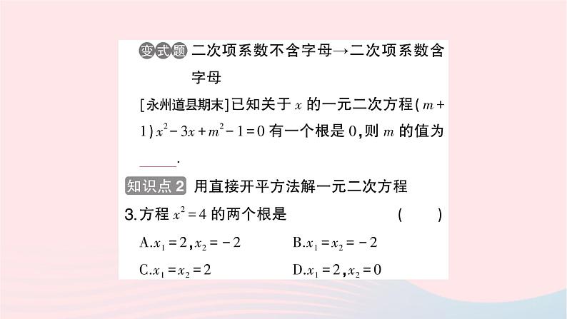 2023九年级数学上册第2章一元二次方程2.2一元二次方程的解法2.2.1配方法第1课时用直接开平方法解一元二次方程作业课件新版湘教版03