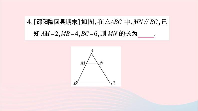 2023九年级数学上册第3章图形的相似3.4相似三角形的判定与性质3.4.1相似三角形的判定第1课时平行线截三角形相似作业课件新版湘教版05