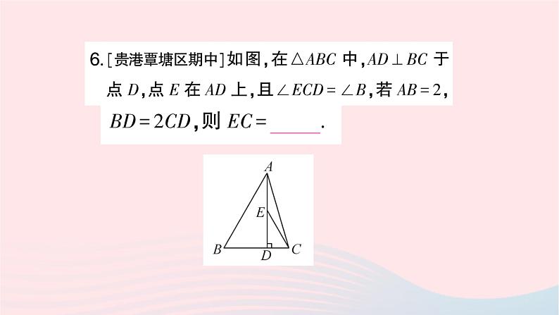 2023九年级数学上册第3章图形的相似3.4相似三角形的判定与性质3.4.1相似三角形的判定第2课时相似三角形的判定定理1作业课件新版湘教版07