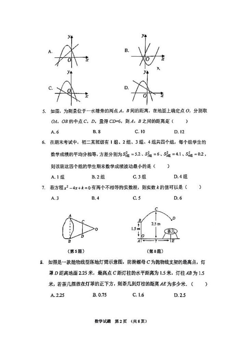 吉林省长春外国语学校2023-2024学年九年级第一次月考数学试卷（无答案）第2页