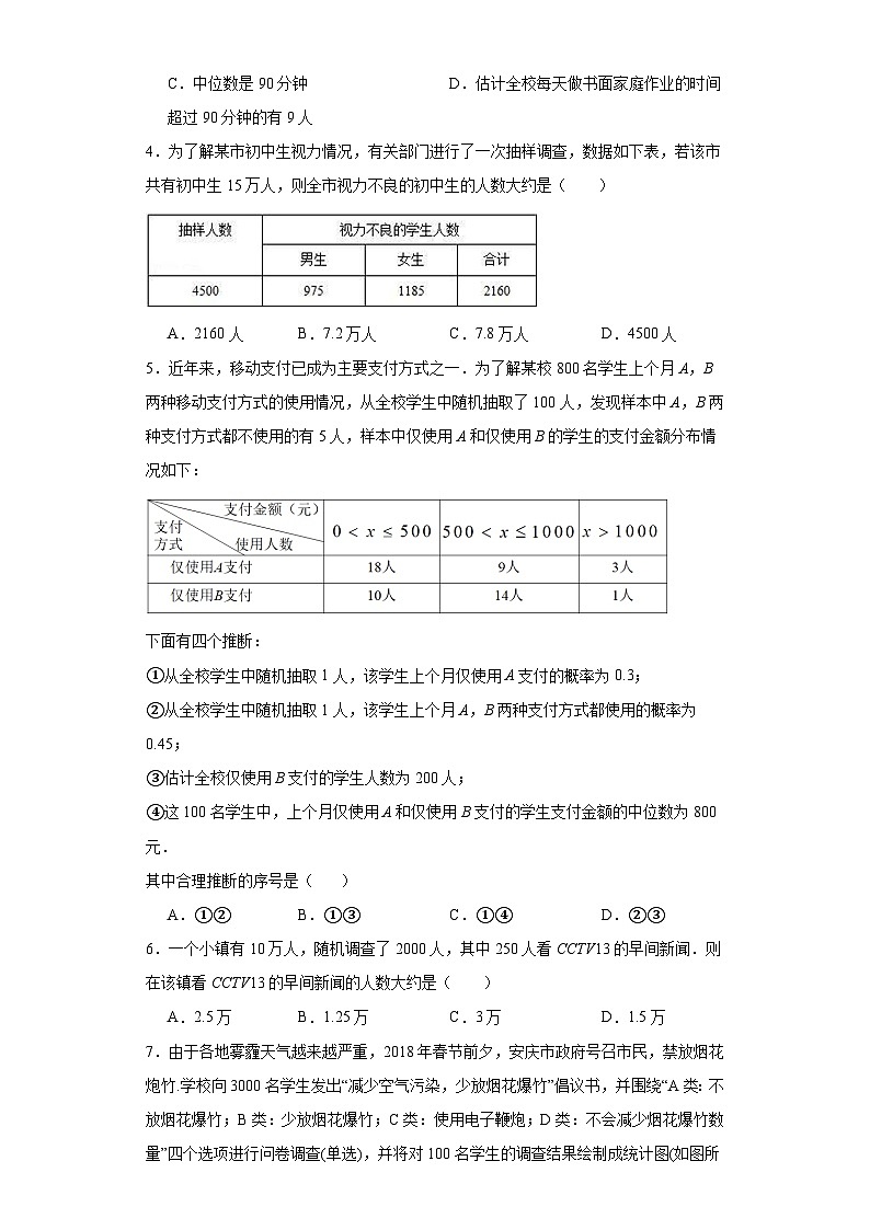 8.3统计分析帮你做预测提升练习-苏科版数学九年级下册02