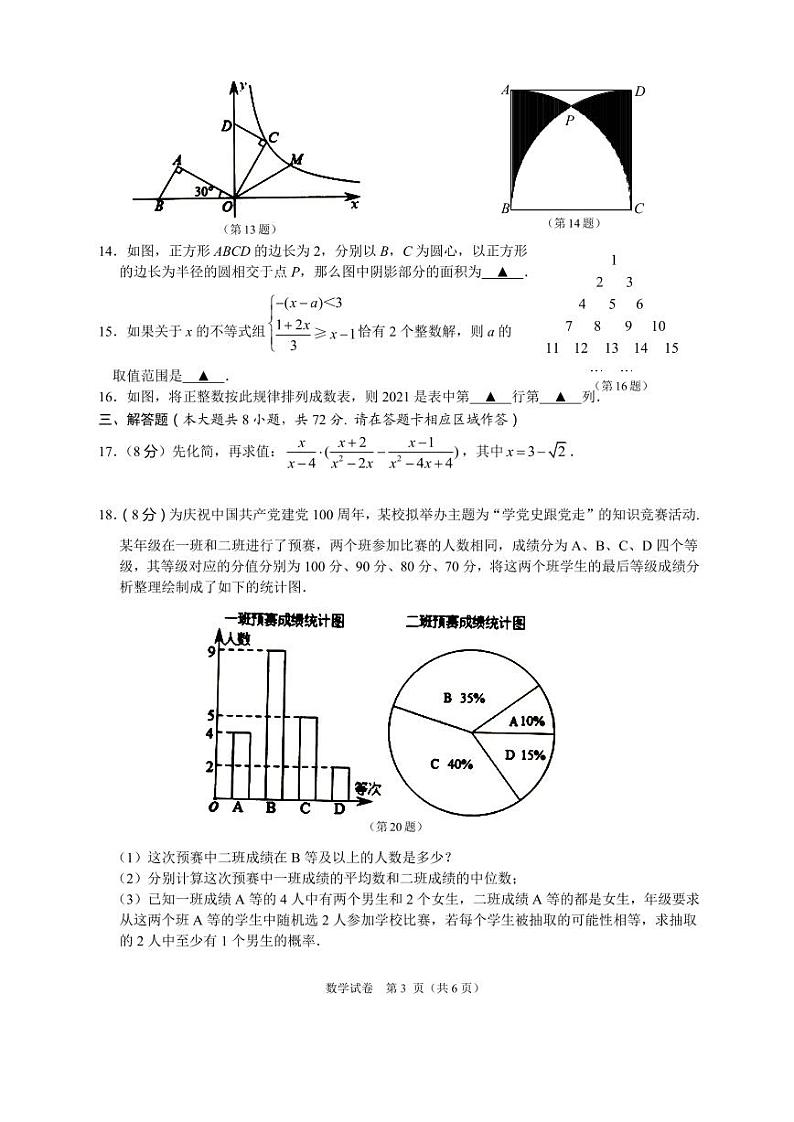 2021年湖北省荆门市中考数学真题（PDF可编辑，含答案）第3页