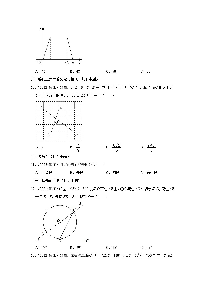 江苏省镇江市2021-2023三年中考数学真题分类汇编-01选择题知识点分类03